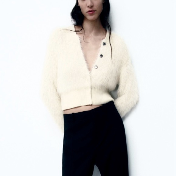 Zara Faux Fur Jacket Ivory Size Medium NWT - Picture 3 of 16